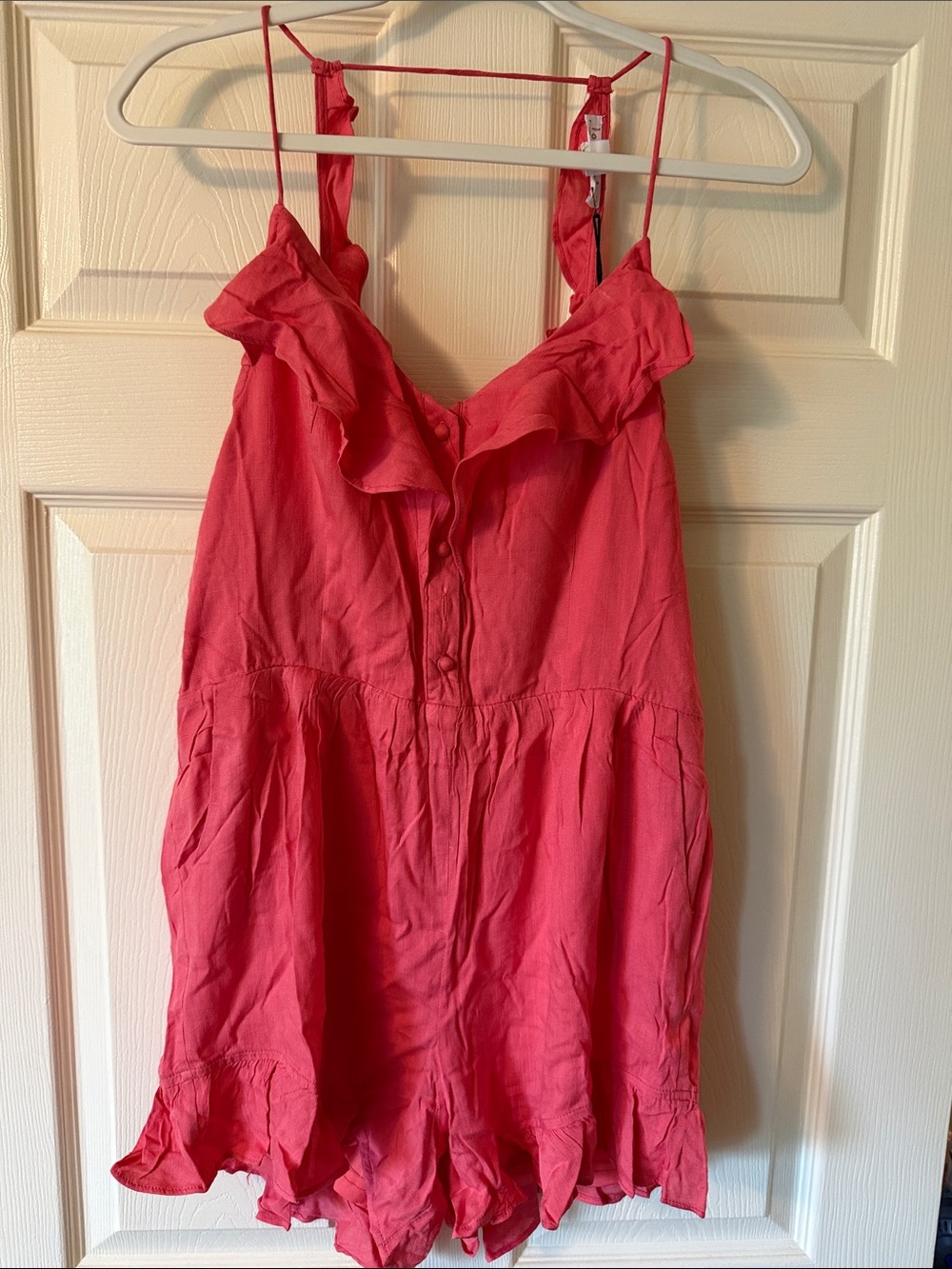 Love Riche Coral Pink Ruffle V-Neck Spaghetti Strap Camisole